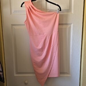 SHEIN Pink One-Shoulder Asymmetric Sheath Dress